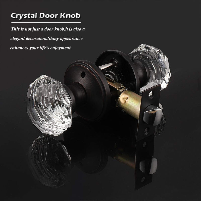 Gobrico Crystal Bed/Bath Door Knob,Oil Rubbed Bronze Diamond Lockset for Closet Interior Doors,Glass Diamond Door Handle and Pull,1Pack Privacy Oil Rubbed Bronze 1