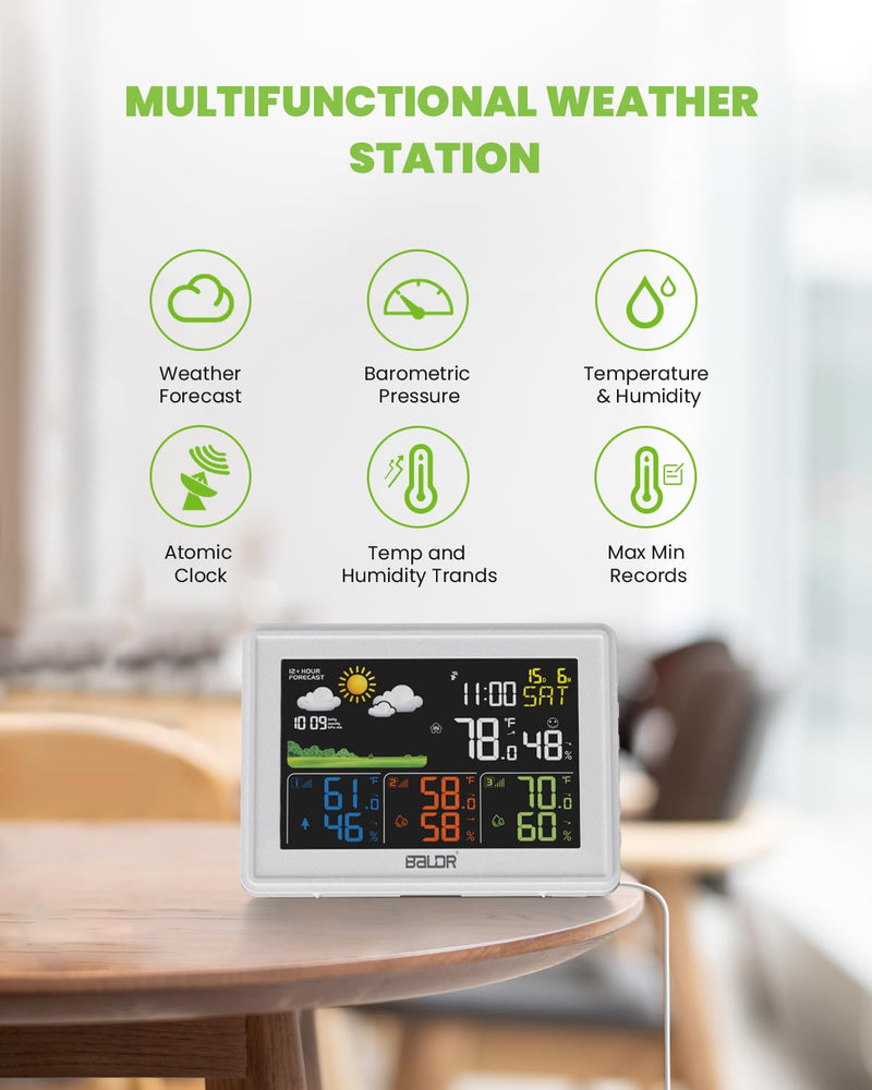 BALDR Weather Station Wireless Multiple Sensors, Indoor Outdoor Thermometer with Atomic Clock and Digital Barometer for Home and Patio