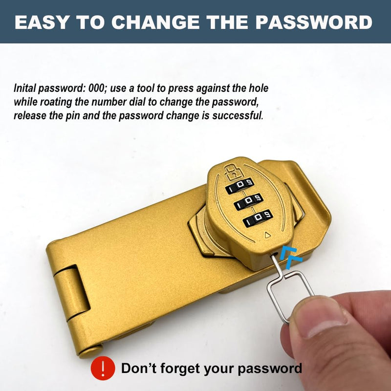 2Pcs Cabinet Password Rotary Hasp Locks,4 Inch Keyless Combination Lock for Cabinets,Gates,Doors,Closets and More (Gold) Gold