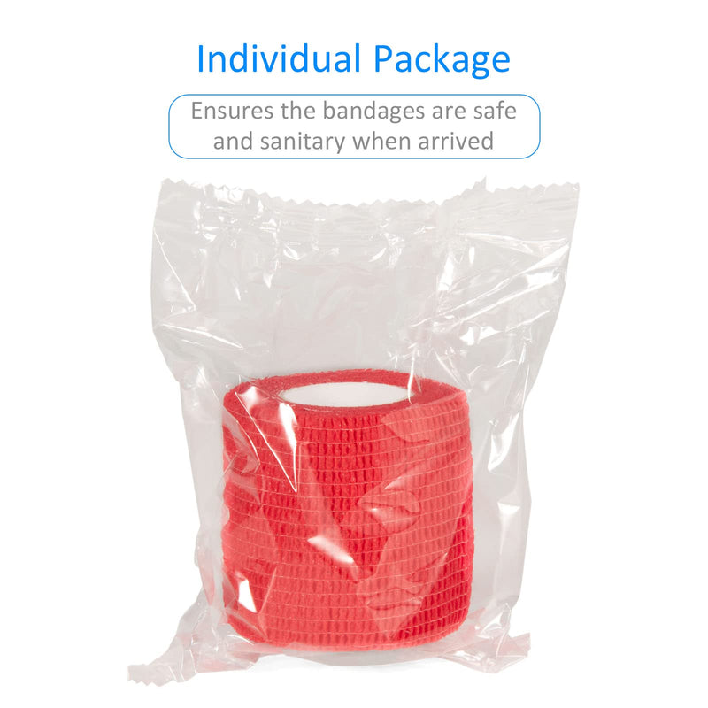 12Pcs 2”x 5 Yards Self Adhesive Bandage Wrap Elastic Bandage Wrap Self Adherent Cohesive Wrap Bandages for Wrist Ankle Vet Tape for Dogs Athletic Swelling Sprains Tape Grip Cover (Red) 12Pcs Red