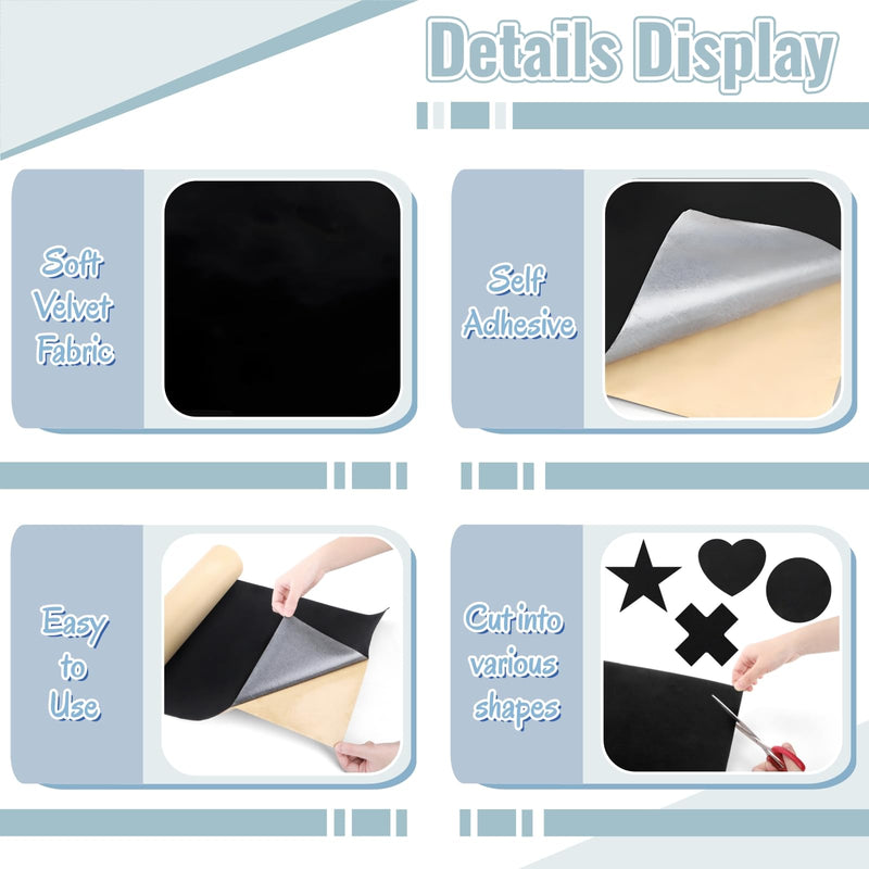 Self Adhesive Felt Fabric, 130''L x 17''W Soft Black Velvet Drawer Liner Roll, DIY Velvet Fabric Peel and Stick Felt Arts Crafts Tape for Jewelry Box, Cup Mats, Picture Frames, Chair Legs