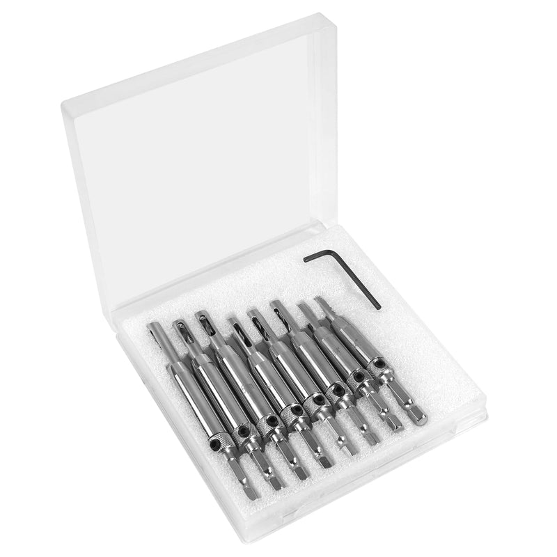 Self Centering Drill Bits Set for Hinges, Center Drill Bits VIX Bit Set with Flat Plastic Storage Case for Wood Woodworking Door Window Cabinet Hinge Total 10 PCS (Silver)