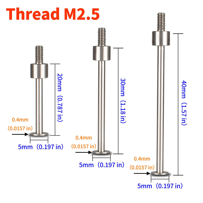 Flat Contact Points Set for Dial Indicator Depth Gauge M2.5 Thread 0.4mm Thickness 5mm Diameter (L20/L30/L40mm)