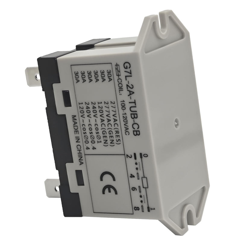 G7L-2A-TUB-CB 100-120VAC Power Relay - 30A 277VAC 6 Pins, DPST Normally Open Contacts, Class B Insulation, QuickConnect Terminal, Upper Bracket Mounting
