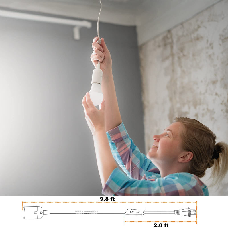 Plug in Hanging Light Kit, Retro Hanging Lights with Plug in Cord, E26 E27 Industrial Pendant Light Fixture, 9.8 FT Cord with On/Off Switch Hanging Lamp for Living Room Bedroom 2 Pack (White) White