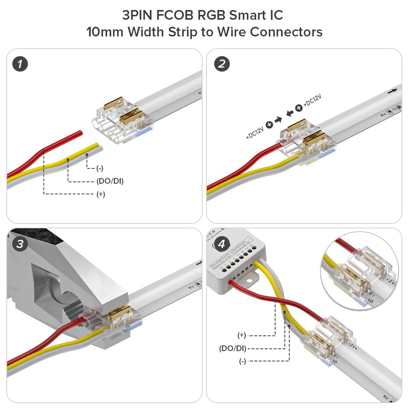 BTF-LIGHTING FCOB COB 10mm 3Pin Connector Kit,L-Shaped Connector,Dual-End with Wire,Strip to JST,Wire to Strip,3Pin JST,Gapless Connector for WS2814 IC RGBW 784LED/m COB LED Light Transparent 10mm width PCB Multifunctional Kit 2