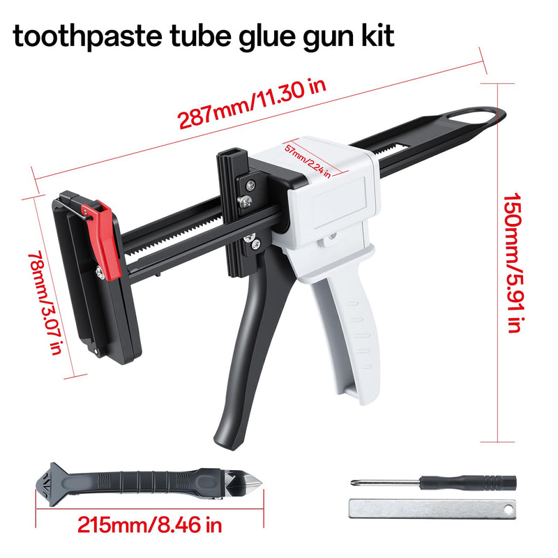 Toothpaste tube gun, toothpaste tube glue gun extruder, silicone caulk gun, toothpaste gun dispenser for DIY projects, comes with replacement parts and 3 in 1 Silicone Caulking Tools