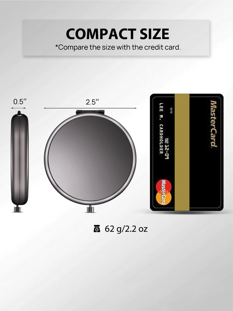 Compact Mirror Bulk, Pack of 6 Double-Sided 1X/2X Magnifying Metal Makeup Mirrors(Round, Onyx Black) 2.5"L x 2.5"W