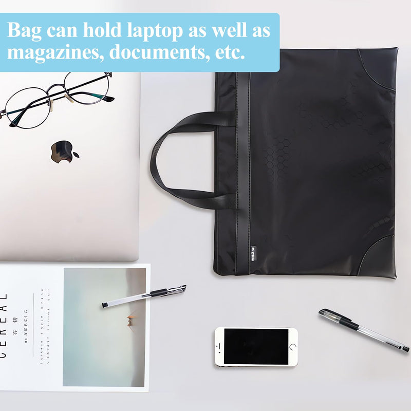 M&G 12x15 in Large Zipper Pouch with Handle, A4 Foldable Lightweight Waterproof Oxford Document Storage Bag, File Organizer for Office Travel Books Papers Filing Folder – 1 Pack (Black) Black Horizontal Single Layer Zipper