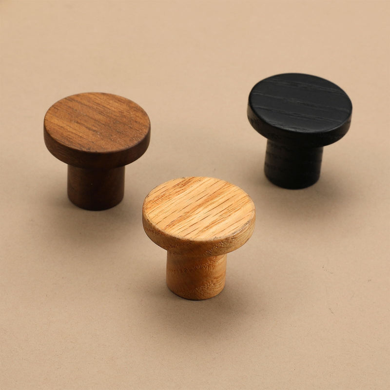 10 pcs Black Oak Round Chinese-Style Cabinet Door Handles Cabinet Drawer Pulls Single-Hole Wardrobe Knobs Wooden Door 10