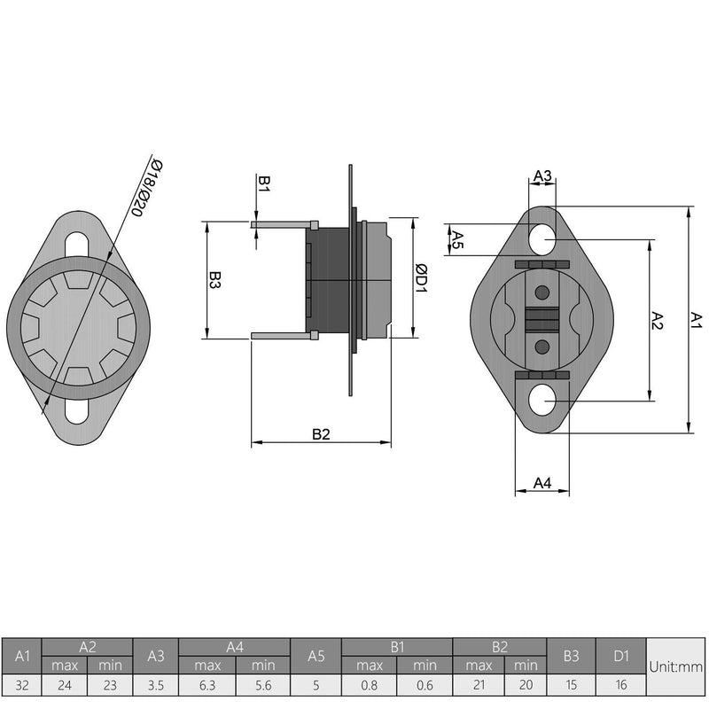 Fielect 5Pcs KSD301 Thermostat 70°C/158°F Normally Closed N.C Snap Disc Limit Control Switch Microwave Thermostat Thermal Switch 70c 5pcs