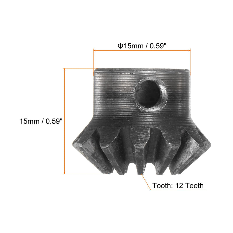 HARFINGTON 2pcs Bevel Gear 1M 12 Teeth 6mm Shaft Hole 1:1 Tapered Bevel Pinion Gear 45# Steel 1.5 Module 90 Degree Steering Gear, for Hardware Mechanical Rotation