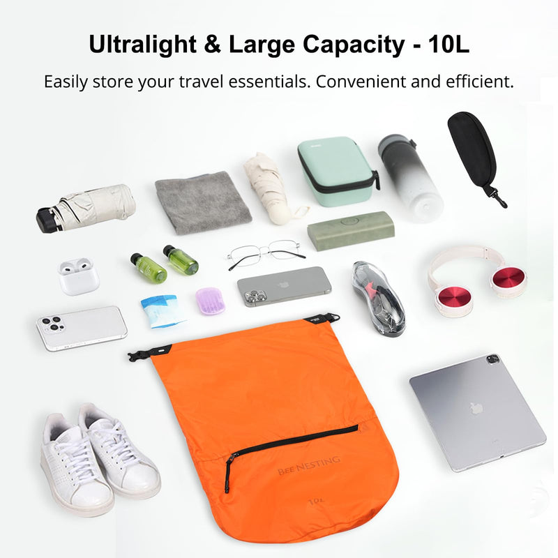 Bee Nesting 10L Waterproof Dry Bag, Wet/Dry Separation Sack with Strap（Orange） Orange