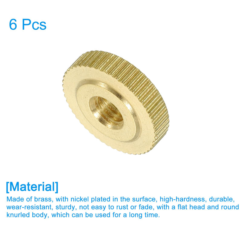 uxcell Knurled Thumb Nuts, 6Pcs M5 x D16mm x H4mm Brass Flat Head Through Hole with Collar Flat Head Through Hole Round Knobs Fasteners for 3D Printer Parts, Machine Tools 6