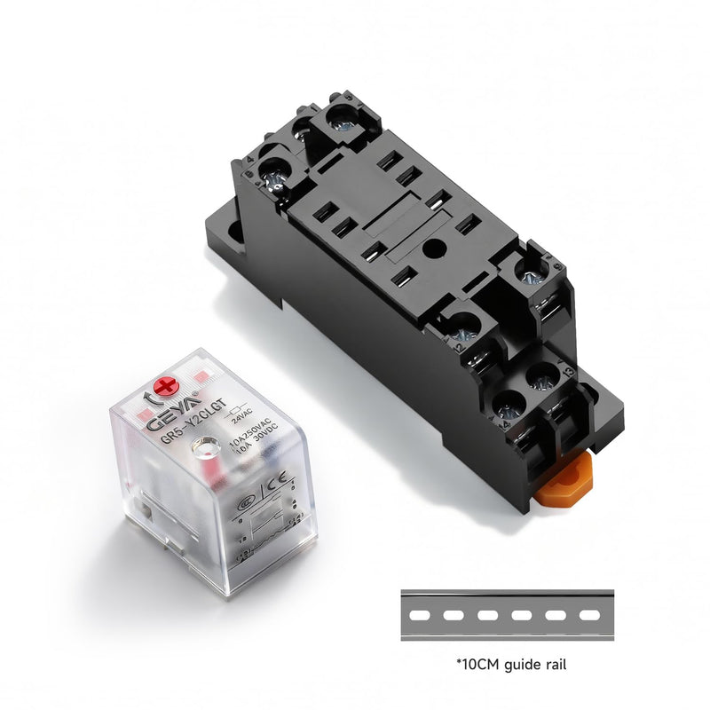 2PCS Electromagnetic Power Relay, 8-Pin DC 12V 10Amp DPDT Relay,LED Indicator, GR5-Y2CLGT with Socket Base and DIN Rail 12VDC-2pcs