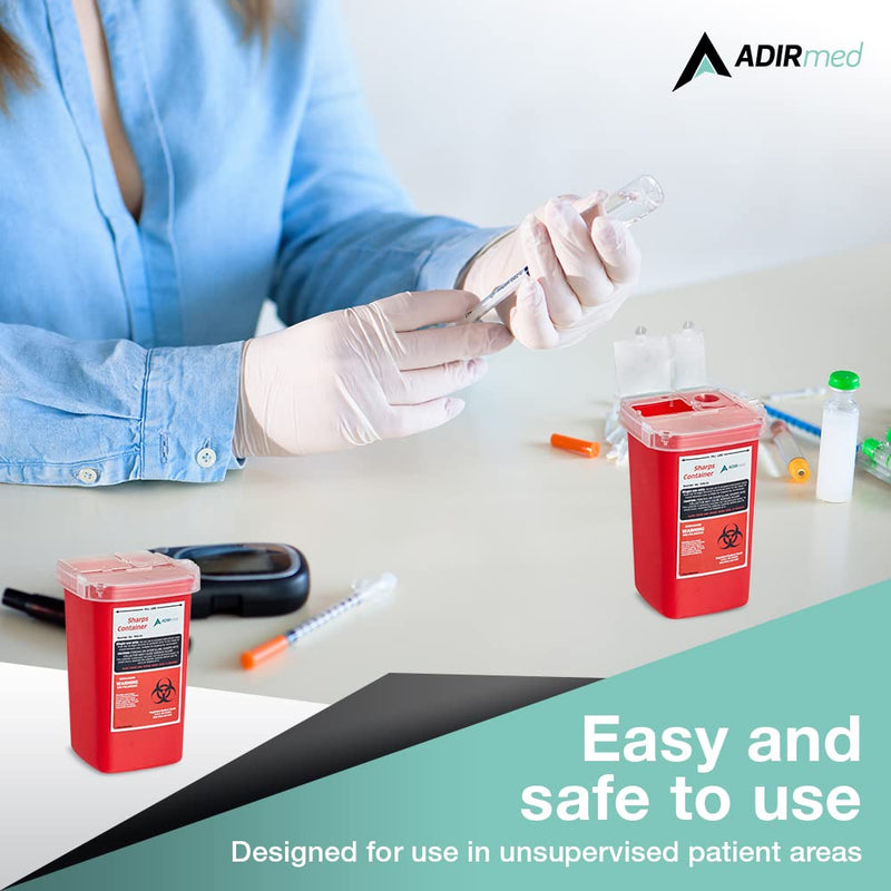 AdirMed Sharps Disposal Container with Flip Open Lid - Biohazard and Syringe Disposal Container - Ideal for Home, Clinic, Office, Barber Use with Flip-Open - (1 Quart, 6-Pack) 1 Quart 32 Fl Oz (Pack of 6)
