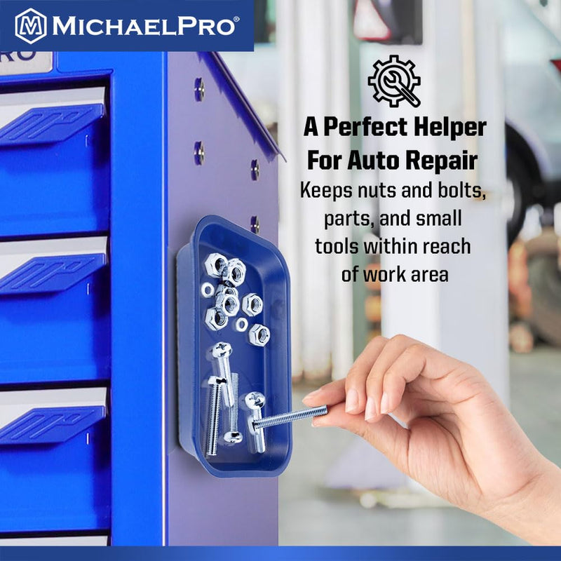 MichaelPro Magnetic Tray for Screws, Nuts, Bolts and Metal Parts, Magnectic Tool Holder for Mechanics with Strong Magnets for Secure Mounting, Stainless Steel Tool Tray with Anti-Scratch Rubber Base