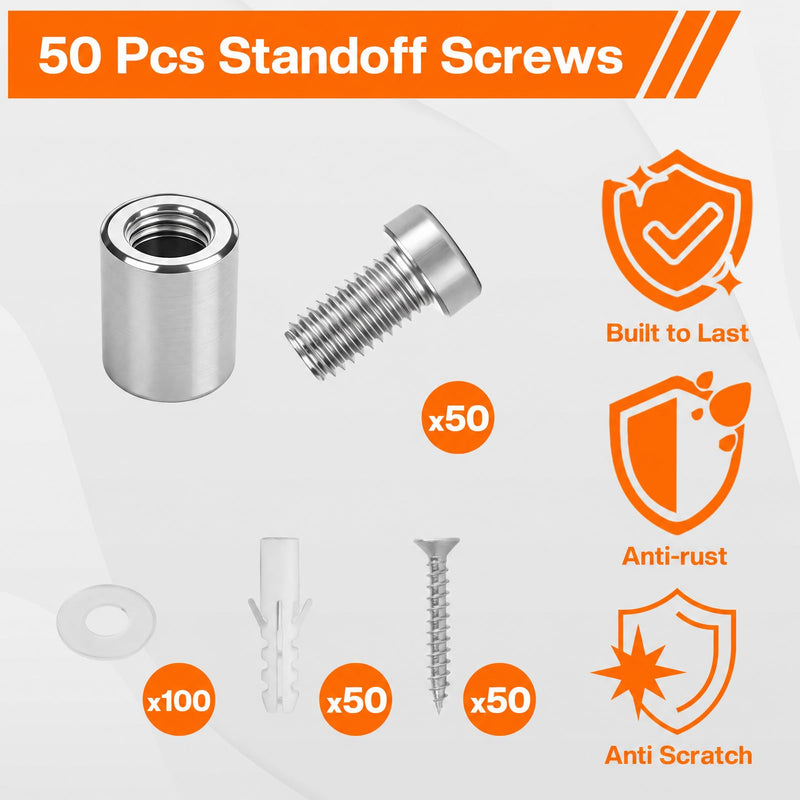 50 Pack 1/2" x 3/4" Stainless Steel Standoff Screws for Acrylic Signs, Silver 1/2" x 3/4" , 50 Pcs