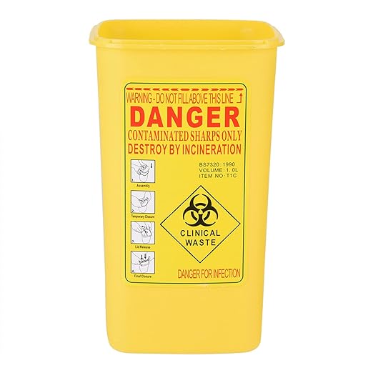 Tattoo Sharps Container, Medical Plastic Biohazard 1L Sharps Container for Needle Disposal, Small Container Size Waste Box for Needles Yellow - NewNest Australia