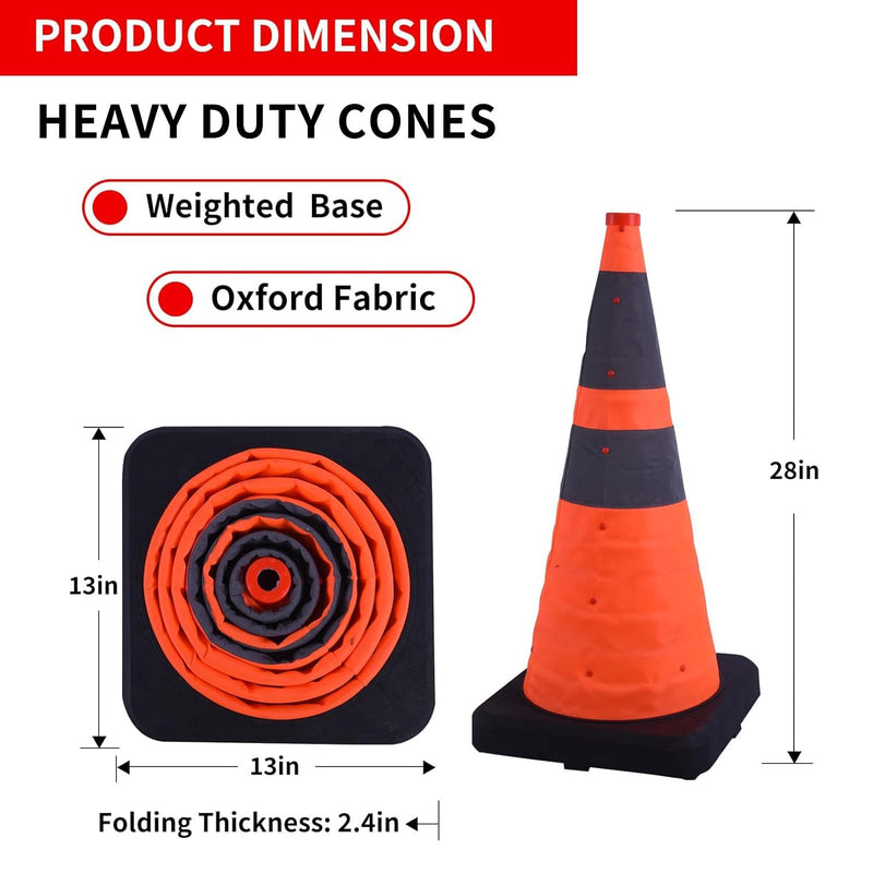 BESEA 28” in Collapsible Traffic Cones Orange Safety Cones, Construction Road Parking Cone for Driveway Road Traffic Control, Weighted 5.3LB Heavy Duty Base and Windproof Design(2 Pack) 28 inch 2