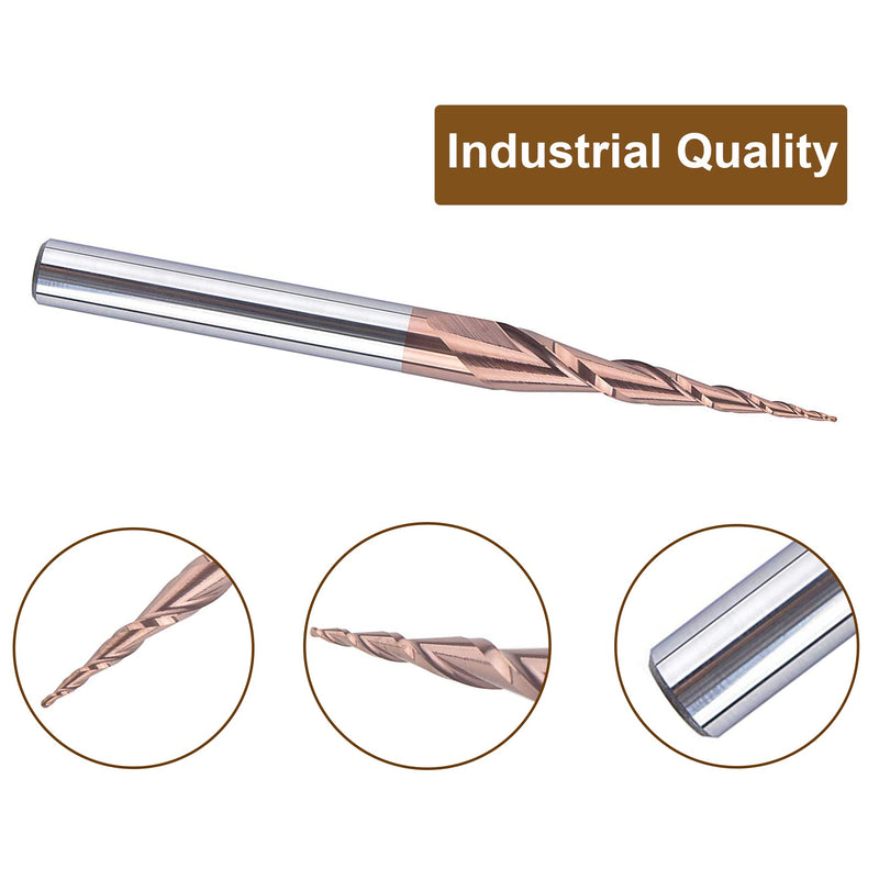 SpeTool 4Pcs Tapered Ball Nose End Mill 1/4" -3" with 0.5mm Tip Diameter (0.25mm Radius) CNC Router Bit 2D and 3D Engrave Carving Woodworking Tool D=0.5MM 4