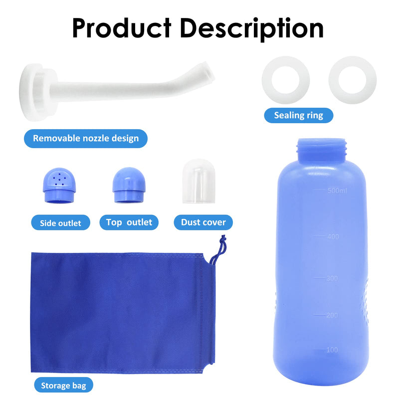 RUFCRIL Peri Bottle, Portable Travel Bidet with Bag, TPE Material Can Be Boiled, 17oz/500ml with 2 Sealing Rings,Essentials for Postpartum Perineal Care,Hemorrhoid Treatment,and Baby(Blue) Blue