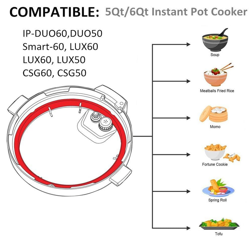 Silicone Sealing Ring 6qt for Instant Pot Sealing ring for 6 5qt Insta Pot, Sweet and Savory, Food-grade Silicone Fits IP-DUO60, IP-LUX60, IP-DUO50, IP-LUX50, Smart-60, IP-CSG60 and IP-CSG50-2 Pack 6QT 2PACK