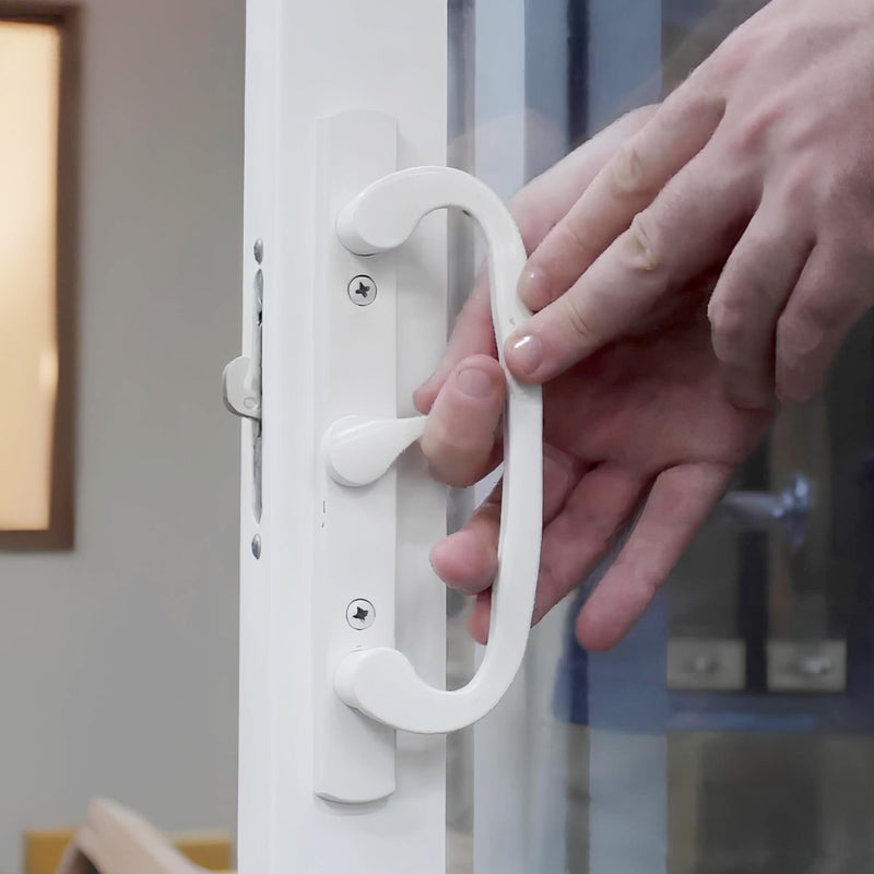 Brixwell Patio Door Handle Thumbturn Kit Full Tail, Aluminum Material, White Finish, 2-9/64" Height, 35/64" Width and 3-15/16" Hole Center, Patio Door Lock Kit