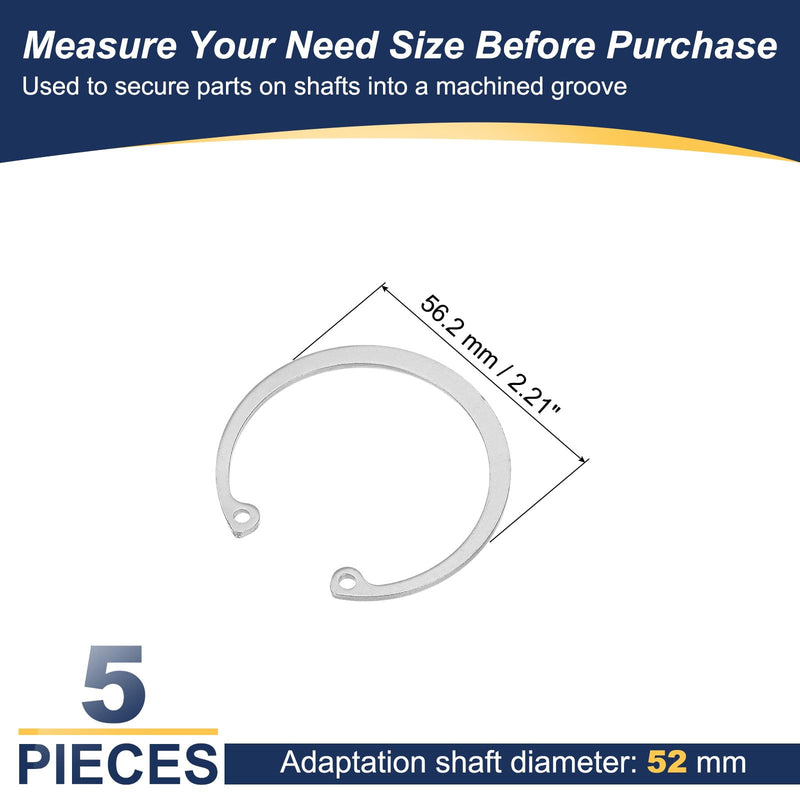 PATIKIL 52mm ID Internal Retaining Rings, 5 Pcs E-Clip Snap Ring 304 Stainless Steel Internal Circlip for Automobile Valve Equipment Bearings φ52mm