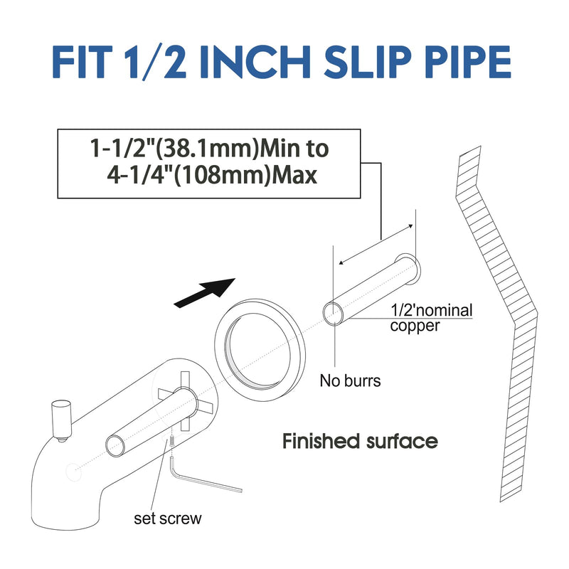 7 Inch Slip on Bathtub Spout with Diverter, Compatible with Moen 3839/3853,Extra Long Diverter Tub Spout Fits 1/2" Copper Tube(5/8" Diameter),Chrome Chrome