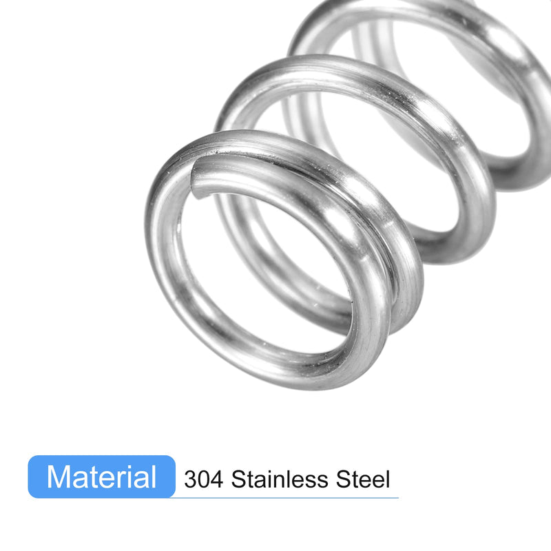 uxcell Compression Spring, 5Pcs 304 Stainless Steel, 6mm OD, 0.8mm Wire Size, 10mm Free Length, Silver Tone 6x0.8x10mm