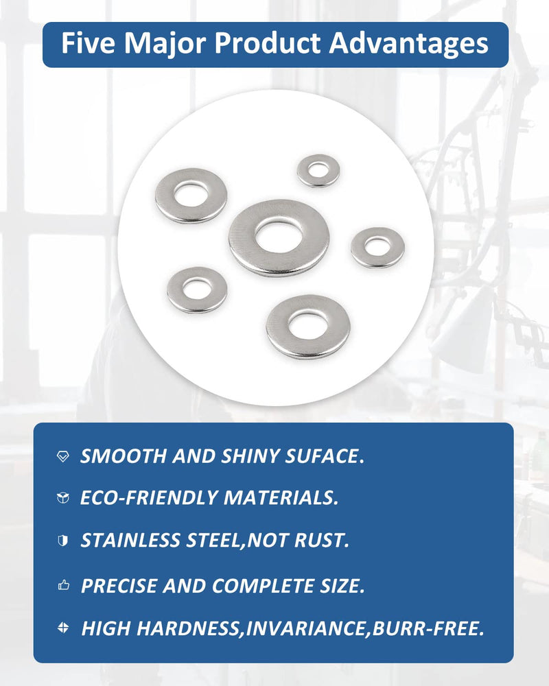 Flat Washer - 1/4" 304 Stainless Steel Metal Washers Flat for Screws and Bolts,5/8" Outside Diameter - 100PCS 1/4"