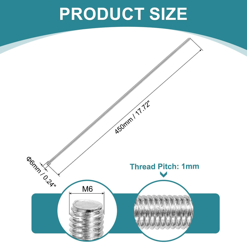 uxcell 4Pcs Fully Threaded Rod, M6-1 Thread Pitch 450mm Length Stainless Steel Right Hand Fully Threaded Studs with Nuts and Washers for Clamps, Hangers and U-Bolts M6 x 450mm 4