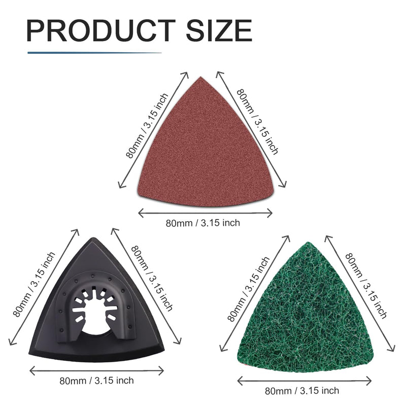 133PCS oscillating Tool Sanding Pads kit,125sandpaper, 2 Triangular Sanding Pads and 6 Triangular Scrubbing Pads for Surface Sanding,Mechanical Maintenance Cleaning, polishing, deburring
