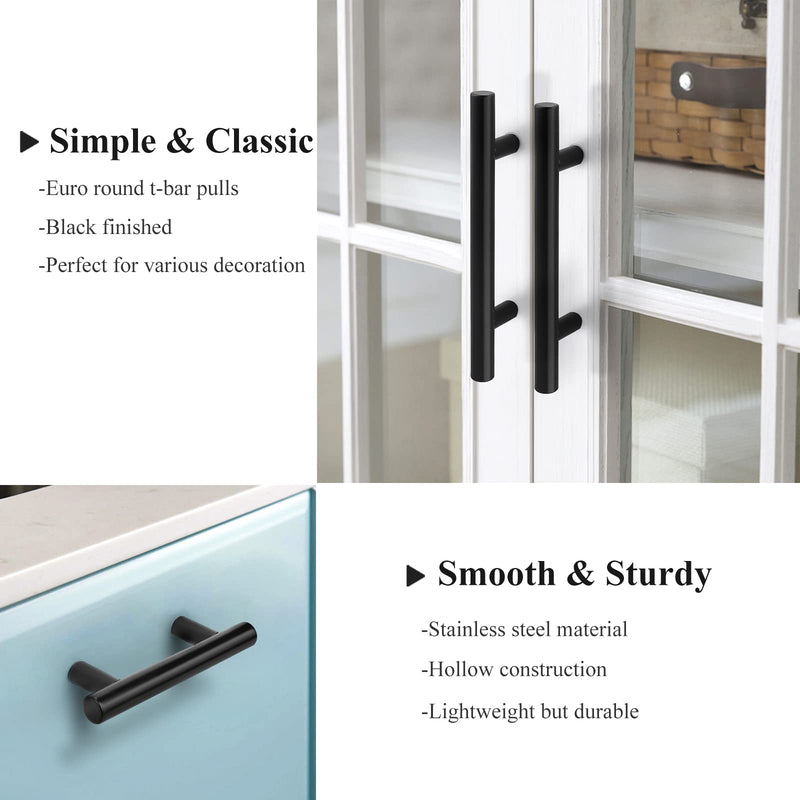 Probrico (5 Pack 5 Inch Hole Centers Flat Black Modern Cabinet Hardware Cupboard Pull Kitchen Cabinet T Bar Handle Dresser Pulls Stainless Steel Cabinet Hardware, 7-1/2 Total Length hole center 5"