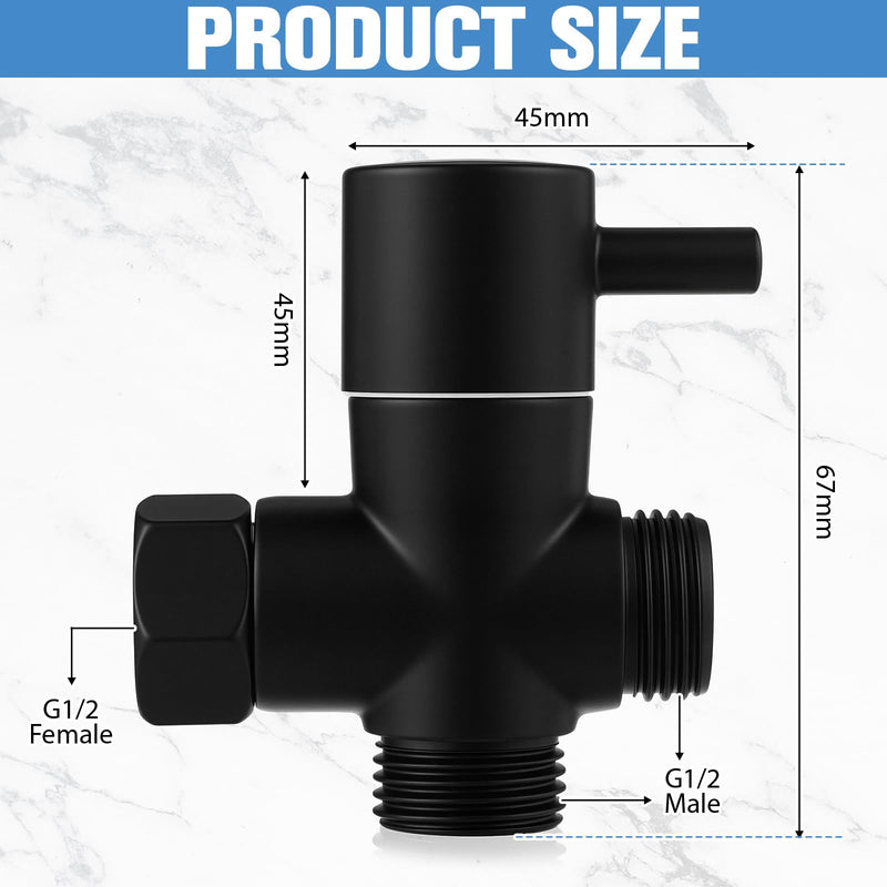 Nuanchu 4 Pack Alloy Shower Arm Diverter Valve for Hand Held Showerhead and Fixed Spray Head, g 1/2 3-way Bathroom Universal Shower System Replacement Part (Matte Black)