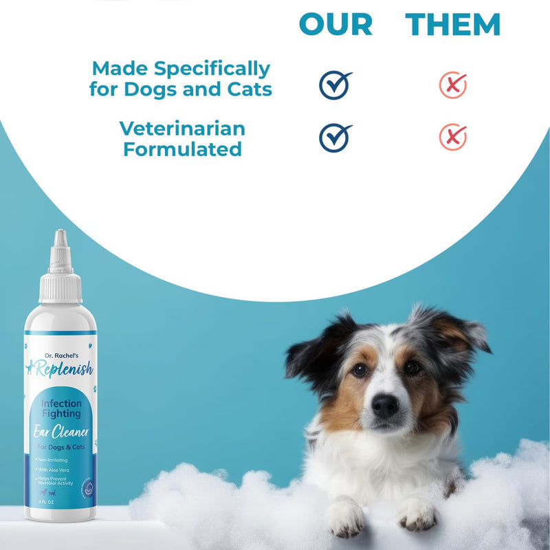 Replenish Ear Cleaner for Dogs and Cats - Dr. Rachel's Alcohol Based Gentle Ear Cleansing Solution with Aloe Vera-Infused Cucumber Melon Scent - 8 oz - PawsPlanet Australia