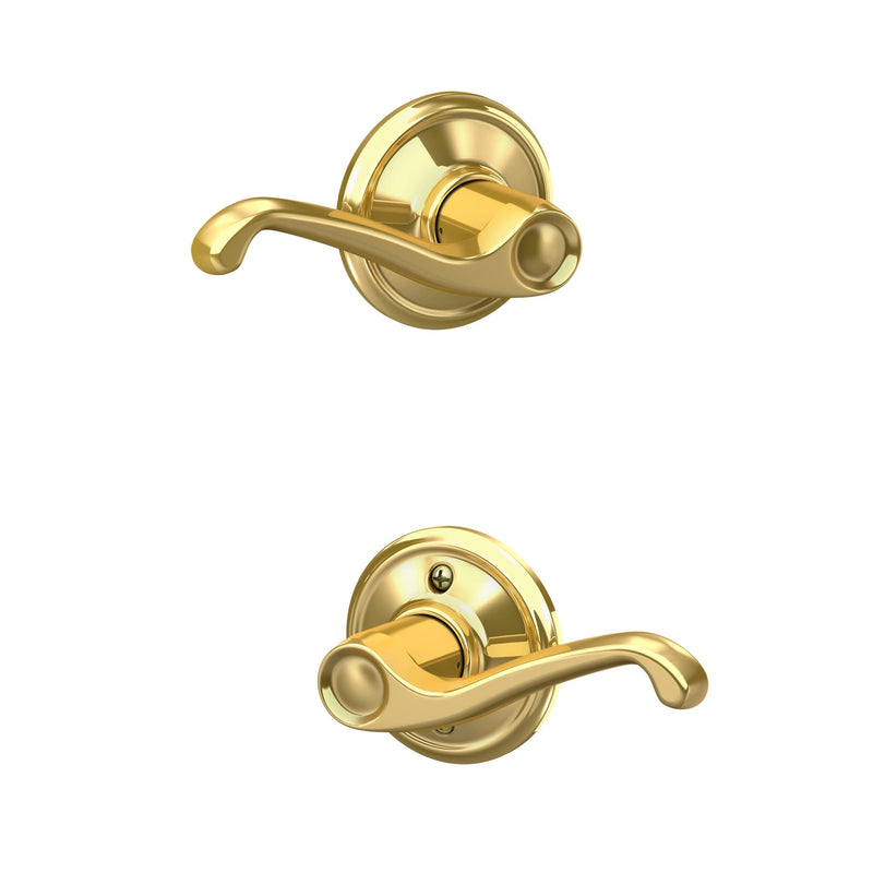 Schlage F10 FLA 605 Flair Door Lever, Hall & Closet Passage Lock, Bright Brass Standard