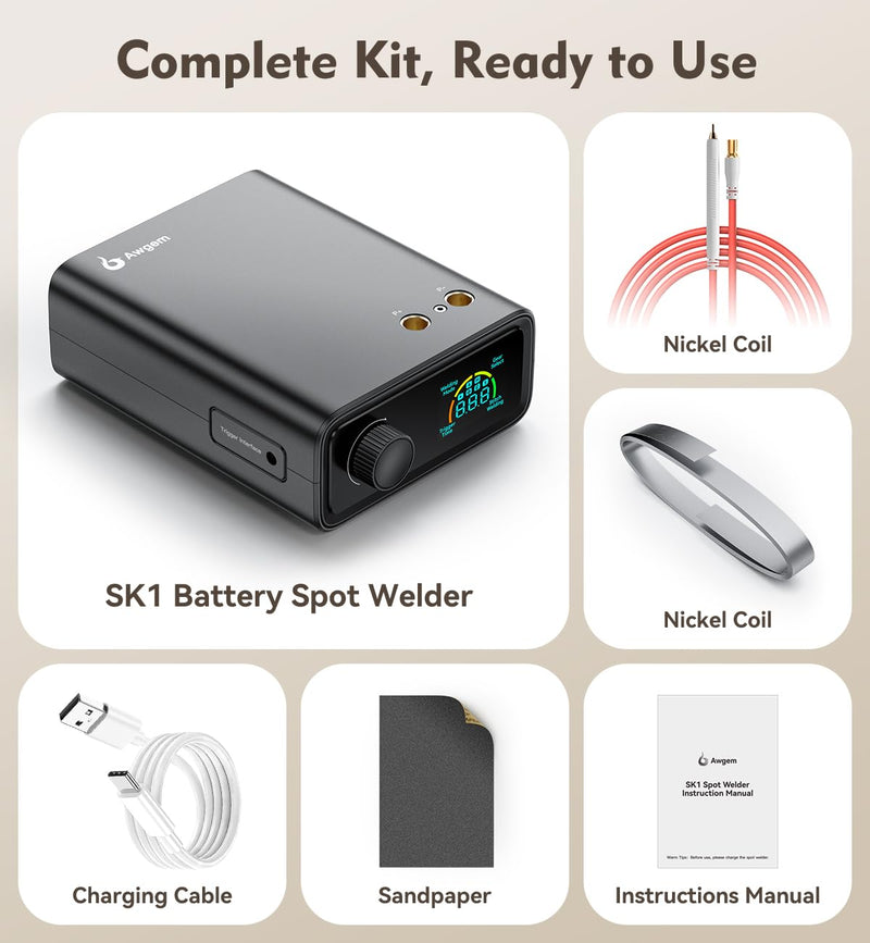 11000W Battery Spot Welder, Awgem 0.1-0.3mm Portable Spot Welder with Rotary Knob 100 Gears, Auto Modes, Dual-Pulse, for Lithium Battery Repair and Welding SK1P1