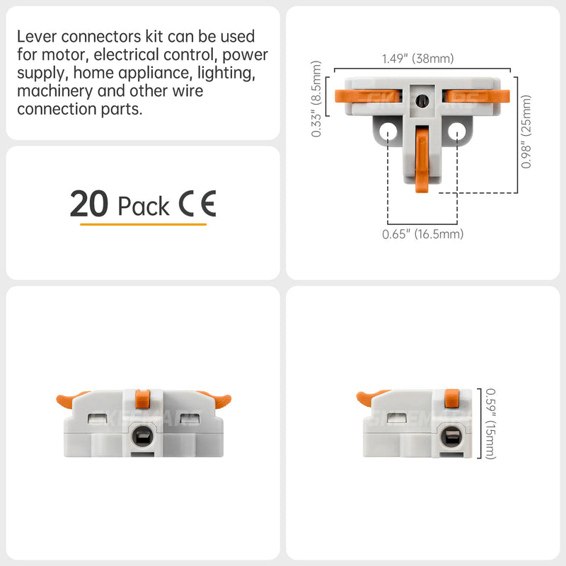 GKEEMARS 20Pcs 3 Way T Tap Wire Connectors, Quick Wire Splitter Push-in Connectors for AWG 24-12 (Orange) T3 Orange