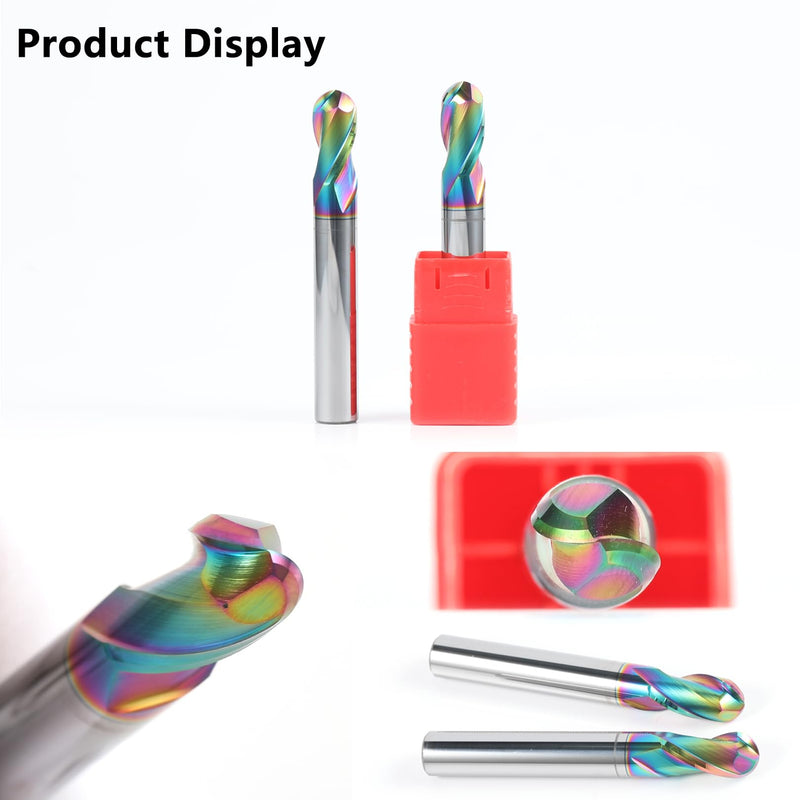 1/2" Solid Carbide Ball Nose End Mill 2Flute DLC Coated HRC55 CNC Milling Cutter Bits for Copper & Aluminum Alloys 1/2 in
