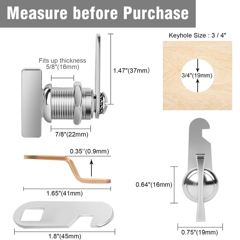 Cam Lock Thumb Operated Cabinet Locks, 7/8" Cylinder Fits on 9/16'' Max Panel Thickness Non-Locking Compartment Lock for RV Storage, Camper, Vehicles, Files Drawers (7/8 Inch 6Pcs) 7/8 Inch 6Pcs