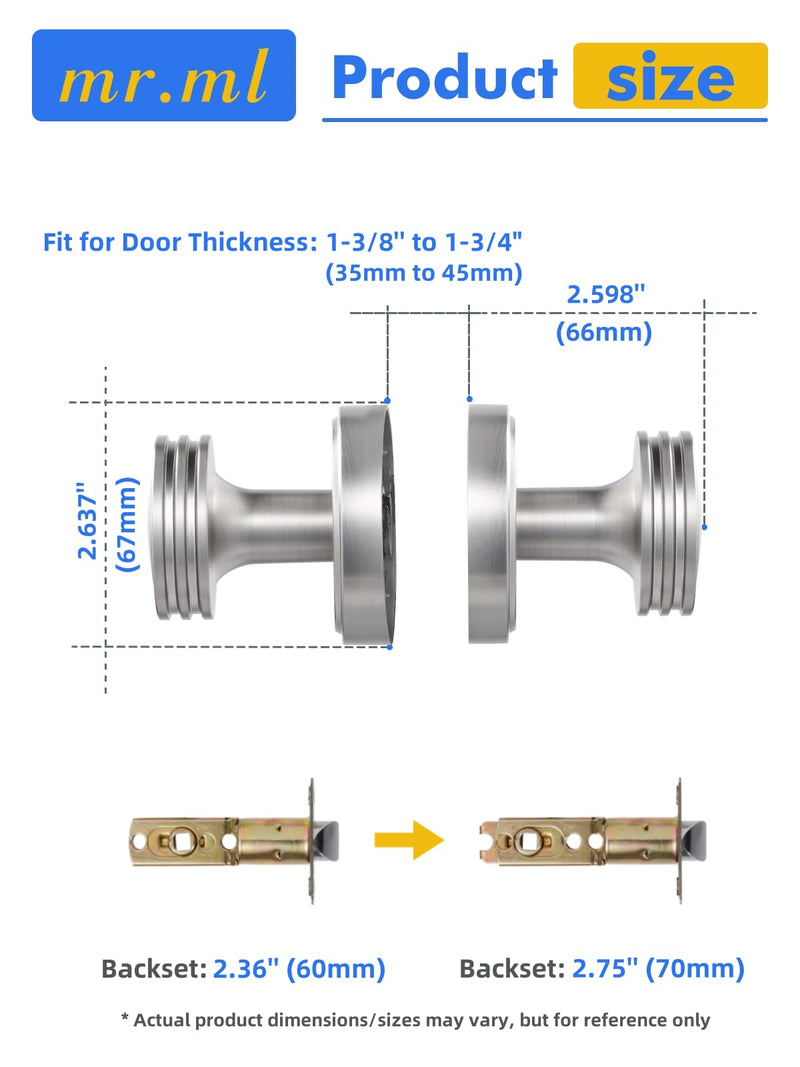Passage Door Knob Closet Brushed Nickel Door Knobs, Hall Hallway Kitchen Pantry Interior Door Knob, Brushed Silver Door Handle, 1 Pack Passage