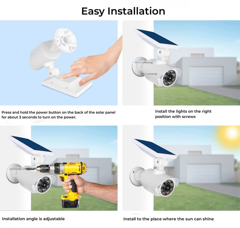 Solar Security Outdoor Motion Sensor, Dummy Camera IP66 Waterproof, Solar Powered Security Light for Yard Garden Garage Illumination and Protection White