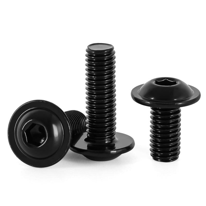 M6-1.0 x 20mm 25 PCS Flanged Button Head Socket Cap Bolts Screws, Stainless Steel 304, Allen Socket Drive, Screwdriver Bit Included, Black Finish, Fully Machine Thread M6 x 20mm