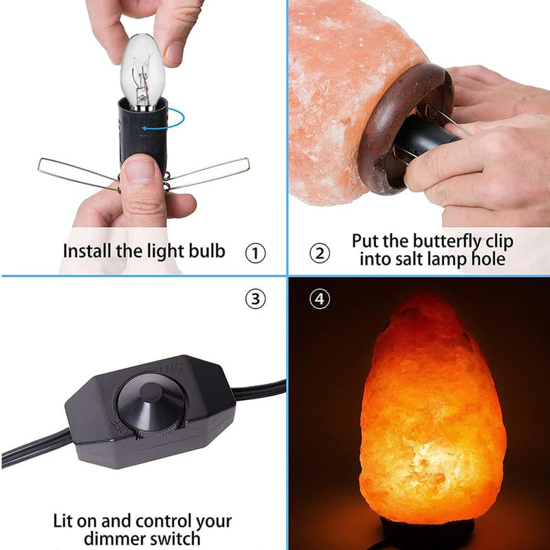 Himalayan Salt Lamp Cord Replacement with Dimmer Switch Christmas Bulb,Salt Lamp Cord 5 Feet Salt Lamps Cords with Base Assembly and E12 Halogen Salt Lamp Bulbs (Retro1) Retro1