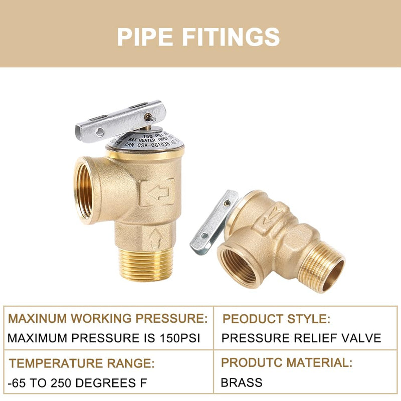 150PSI Temperature and Pressure Relief Valve 3/4" NPT Threaded, Push to Connect Brass Plumbing Fittings, Copper