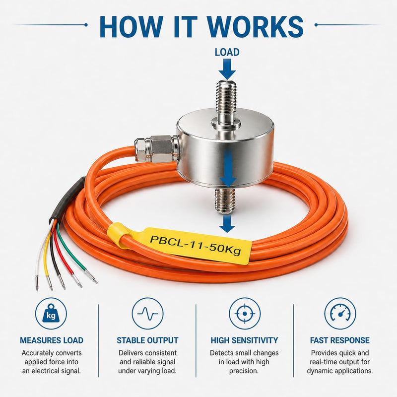 50kg Mini Load Cell Sensor for Tension Compression Testing | Compression Force Sensor 0.1% High Precision Stainless Steel Sensor 2.5m Cable Load Cell for Industrial Automation Testing