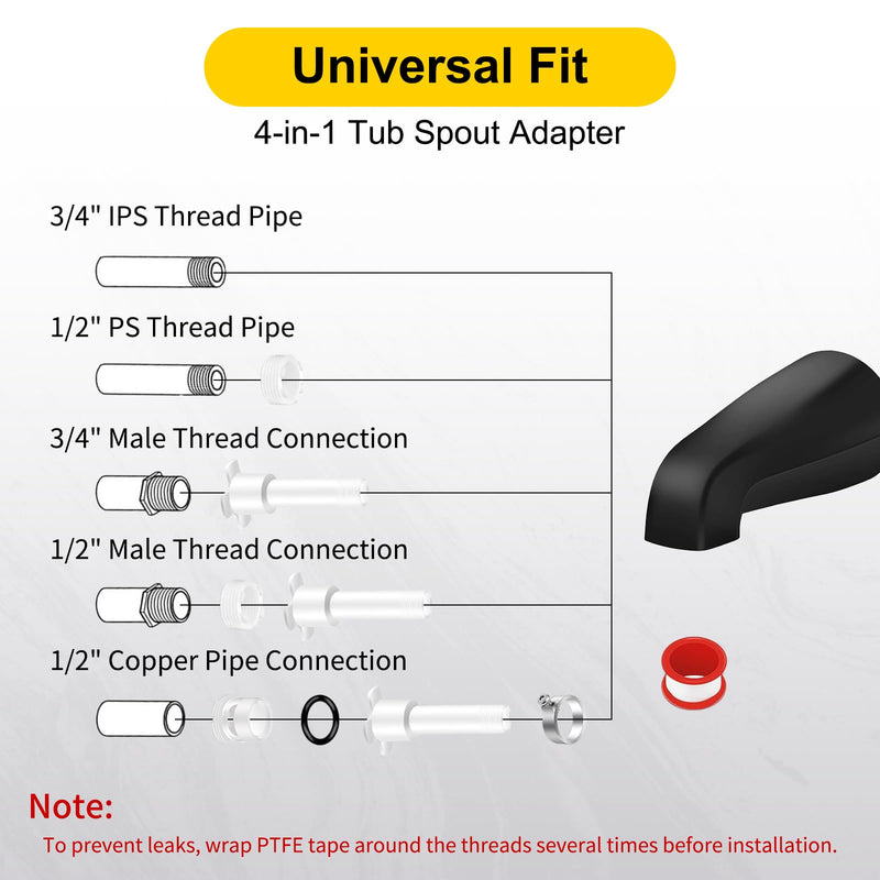 Tub Shower Trim Kit – 3 Piece Shower Knob (Included Flange Base) with 4-in-1 Tub Spout Adapter – Compatible with Pfister Verve & 3-Handle Bathtub Faucets – Fits 1/2" & 3/4" IPS Connections Shower Knob + Tub Spout + Base Matte Black