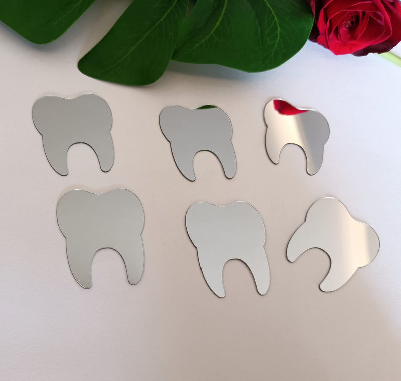 50pcs of DIY Teeth Shape Wall Mirror Sticker, Dental Care Mirrored Teeth Decals for Dentist Clinic Party Decoration (2'', Silver Mirror) 2''